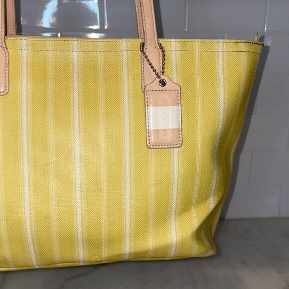 Coach Bag Purse Handbag Legacy Weekend Ticking Stripes PVC Large Shoulder Tote - Picture 3 of 16